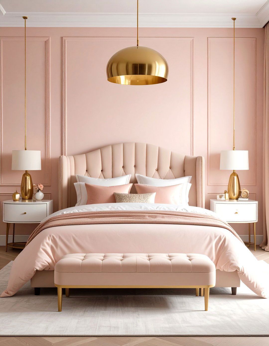Pastel Bedroom in Peachy Pink and Gold Accents - 20 Pastel Bedroom Ideas