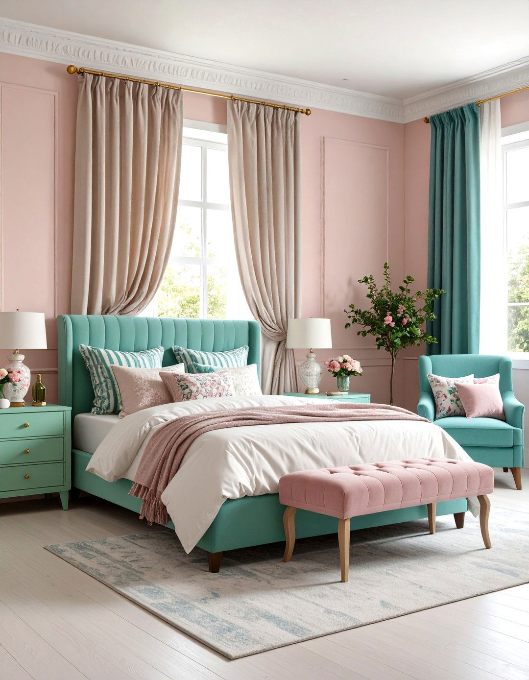 Pastel Bedroom with Maximalist Pattern Mixing - 20 Pastel Bedroom Ideas