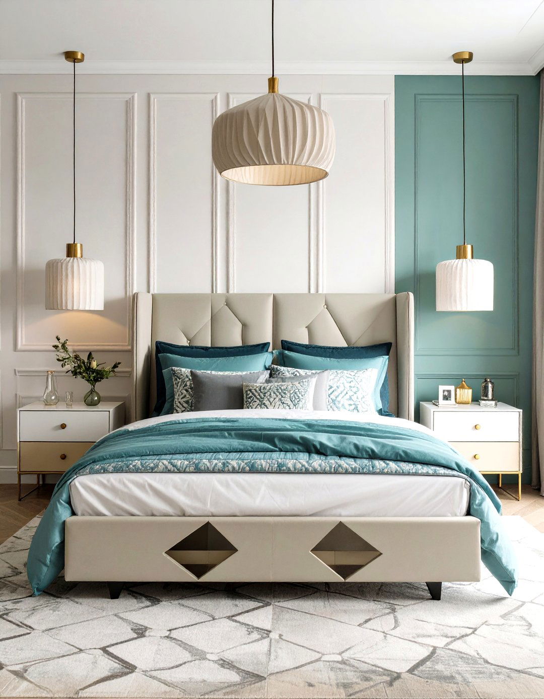 Pastel Bedroom with Modern Geometric Patterns - 20 Pastel Bedroom Ideas