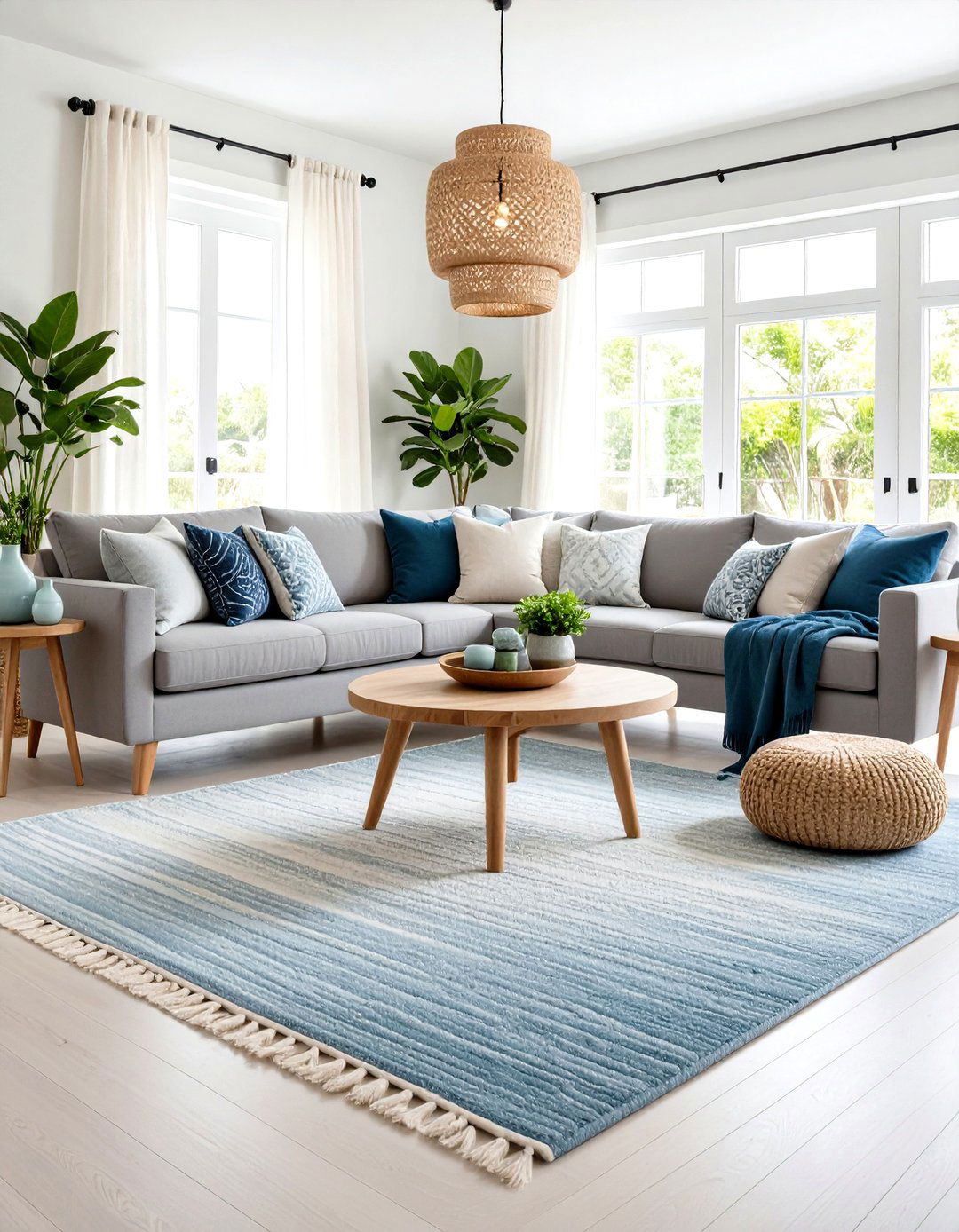 Pastel Blue and Grey Ombre Rug with a Grey Couch - 20 what color rug goes with a grey couch