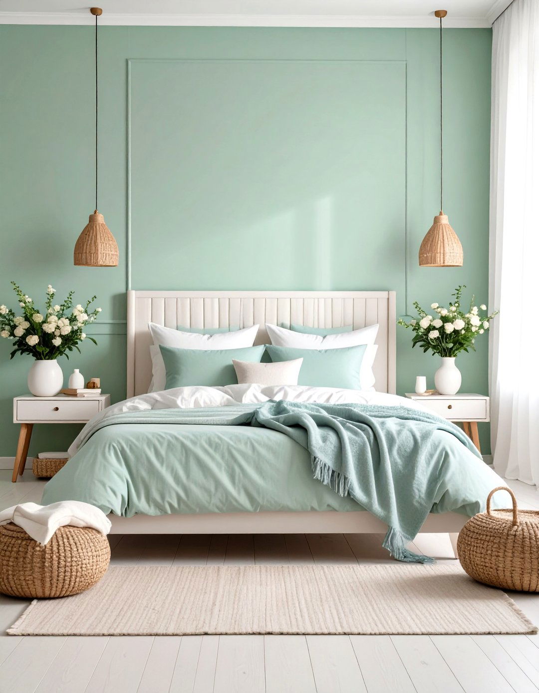 Pastel Blue and Mint Green Bedroom with White Accents - 20 blue and green bedroom ideas