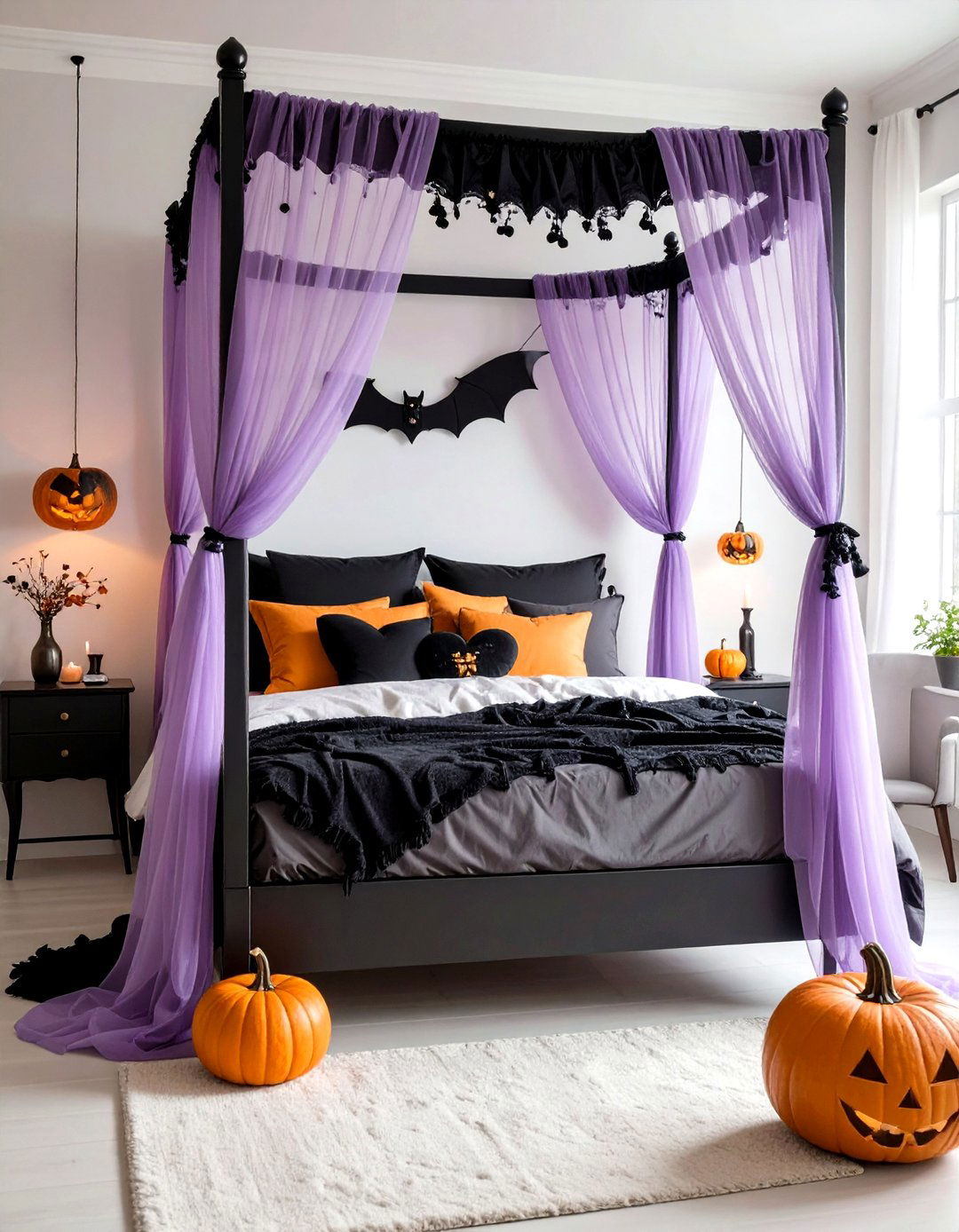 Pastel Goth Black Canopy Bed with Soft Tulle - 20 pastel goth bedroom ideas