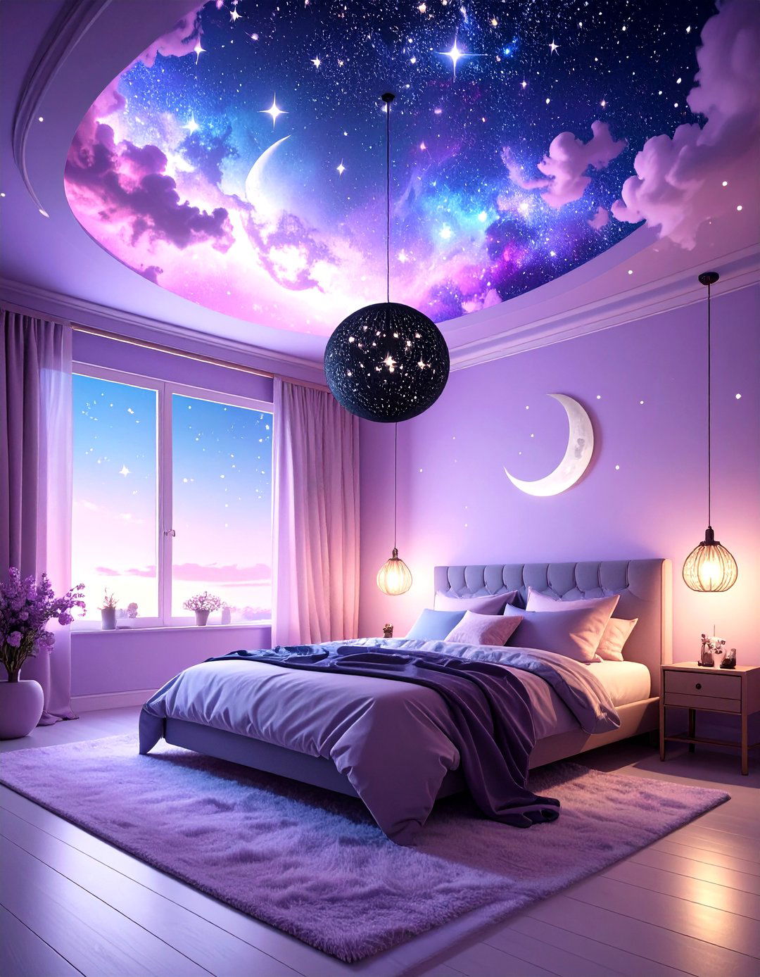 Pastel Goth Galaxy Ceiling with Glow Stars - 20 pastel goth bedroom ideas