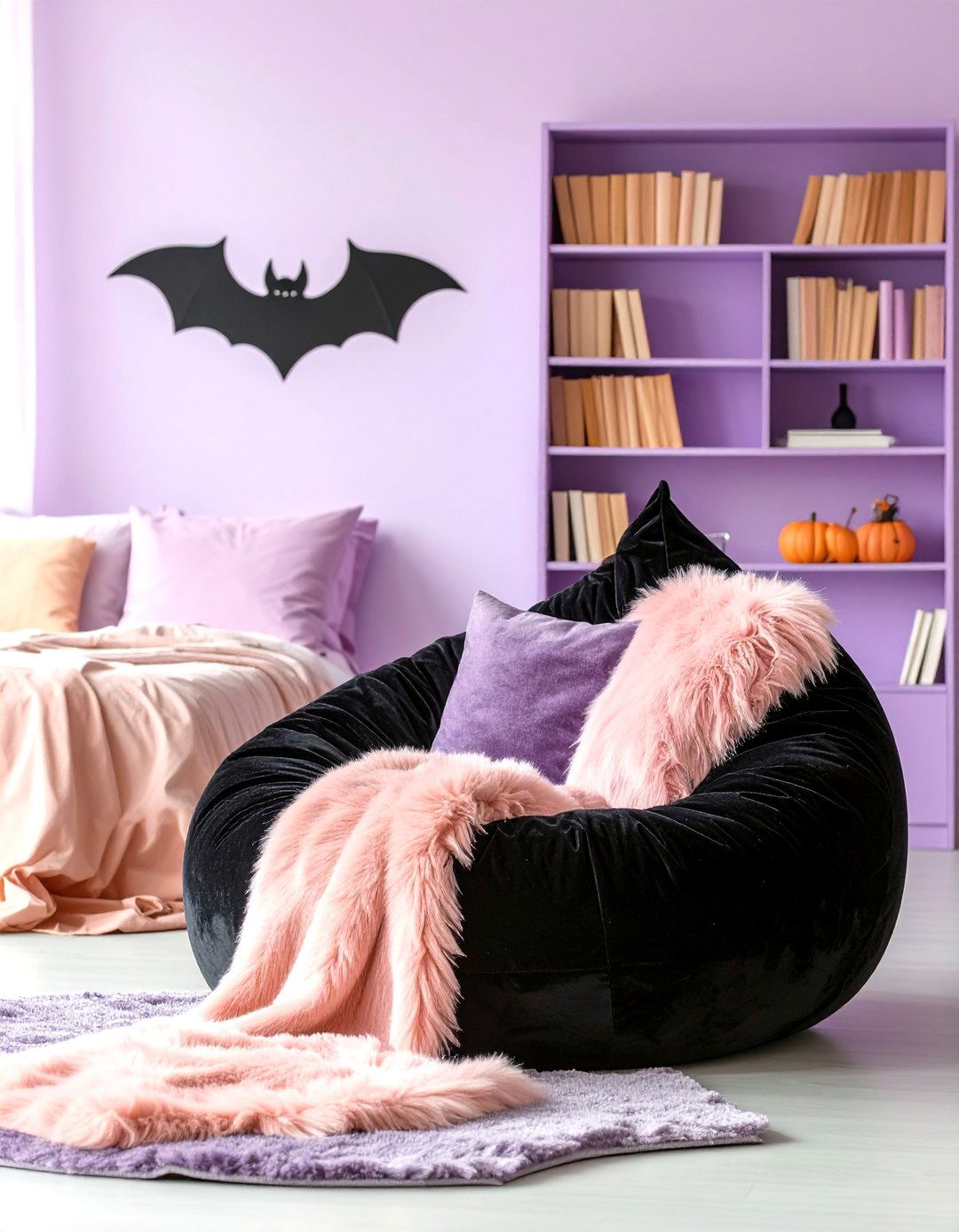 Pastel Goth Velvet and Faux Fur Reading Nook - 20 pastel goth bedroom ideas