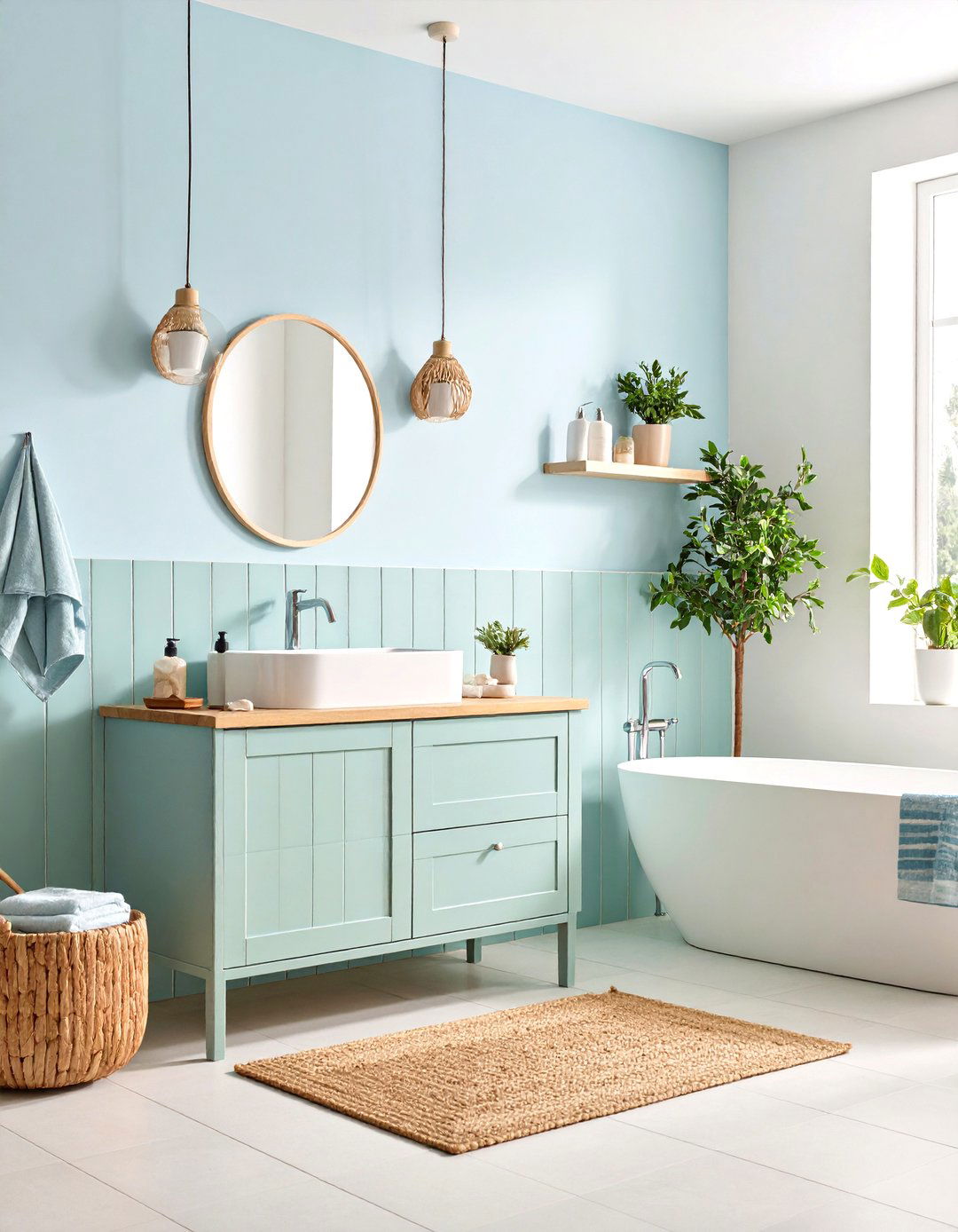 Pastel Half Wall Tile Infuses Gentle Serenity - 20 Half-wall Tile Bathroom Ideas