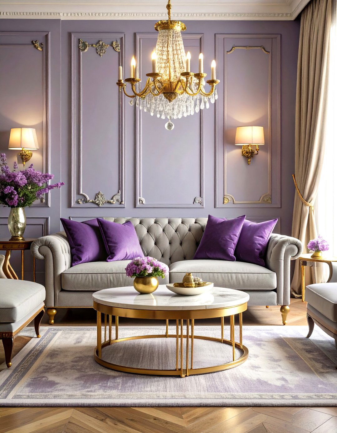Pastel Living Room with Lavender and Brass Elegance - 20 Pastel Living Room Ideas