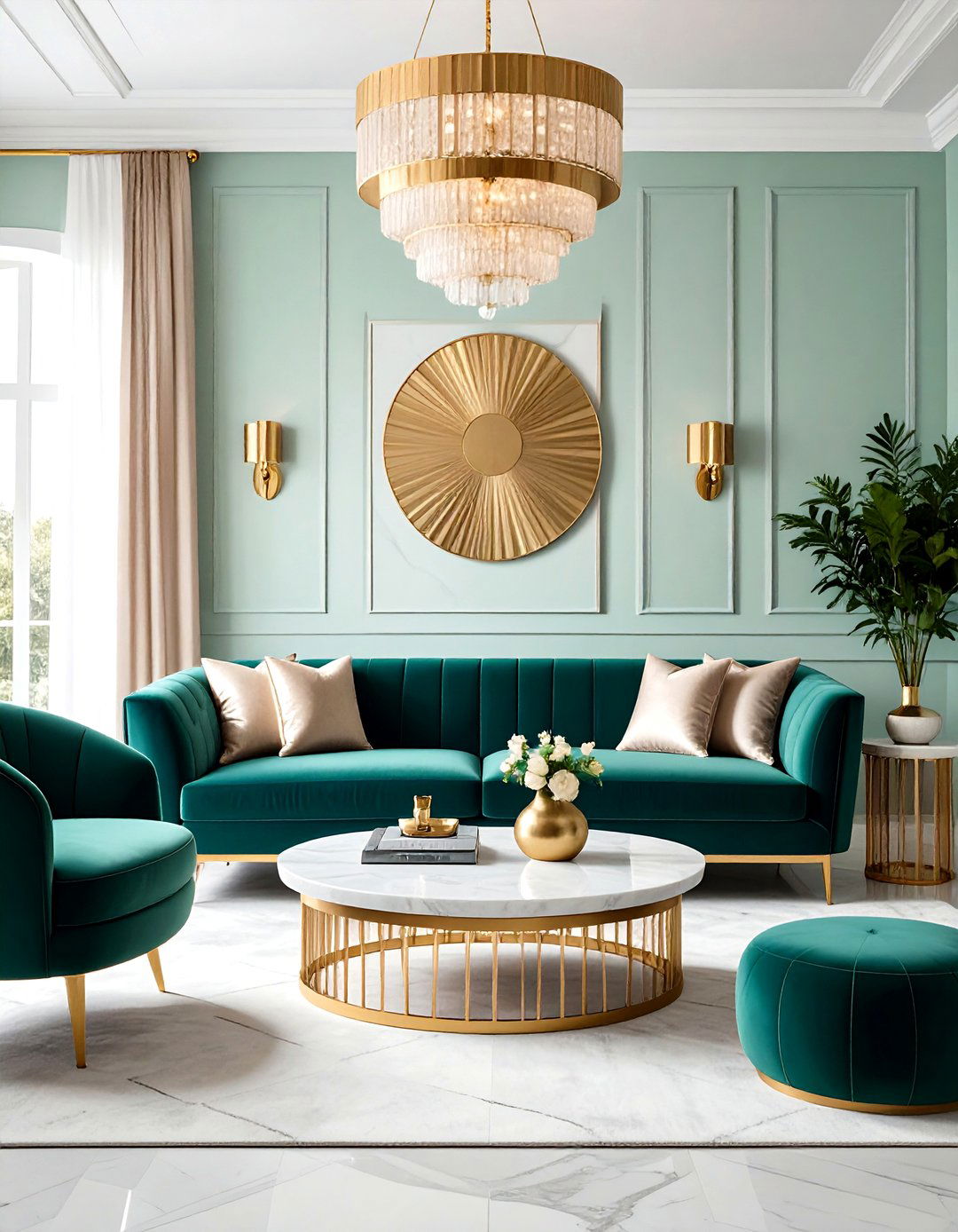 Pastel Living Room with Mint Green Art Deco Revival - 20 Pastel Living Room Ideas