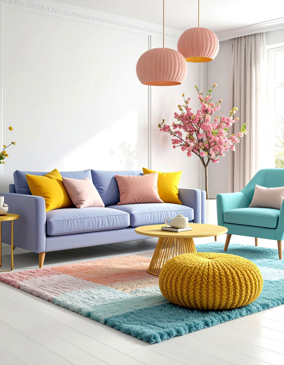 Pastel Living Room with Multi Pastel Maximalist Layering - 20 Pastel Living Room Ideas
