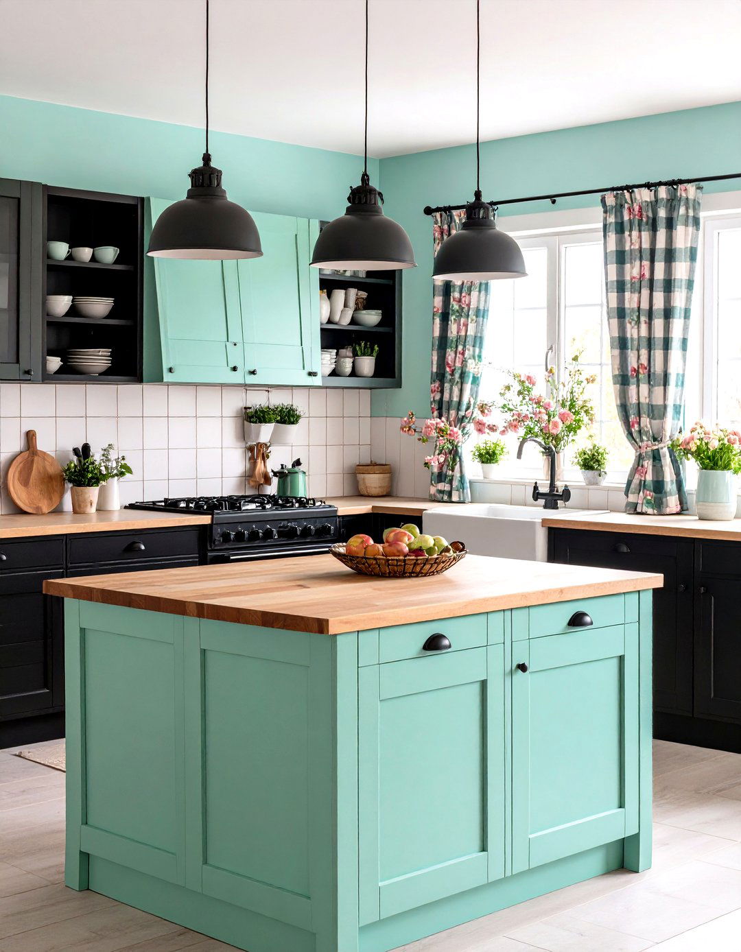 Pastel Mint Wood Edge Counters for Cottage Charm - 20 Kitchen With Green Countertops Ideas