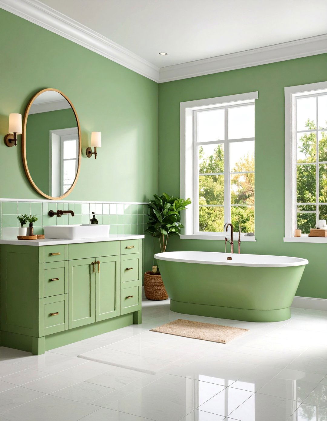 Pastel Pistachio Green Half Tile Contrast - 20 Green Bathroom Tile Ideas