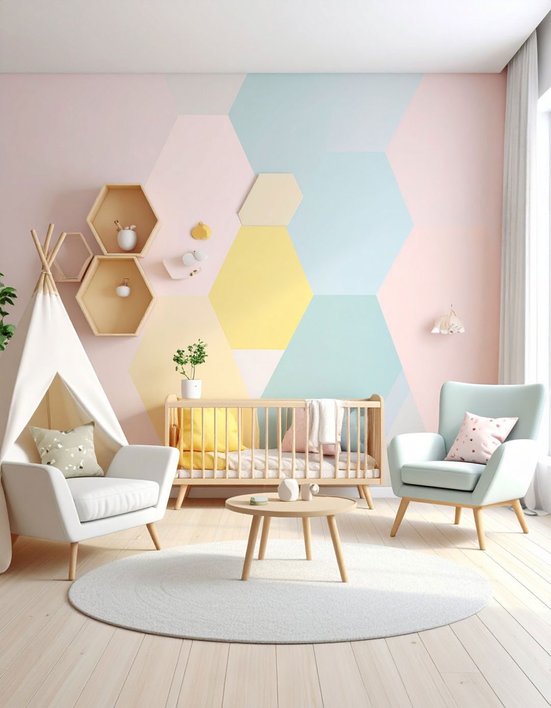 Pastel Polygon Nursery Accent Wall - 20 Geometric Accent Wall Ideas