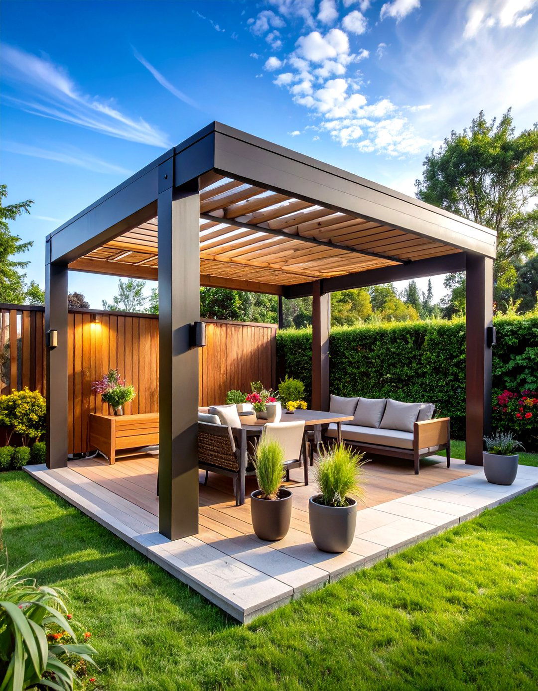 Patio Privacy Pergola with Integrated Panels - 20 Patio Privacy Ideas