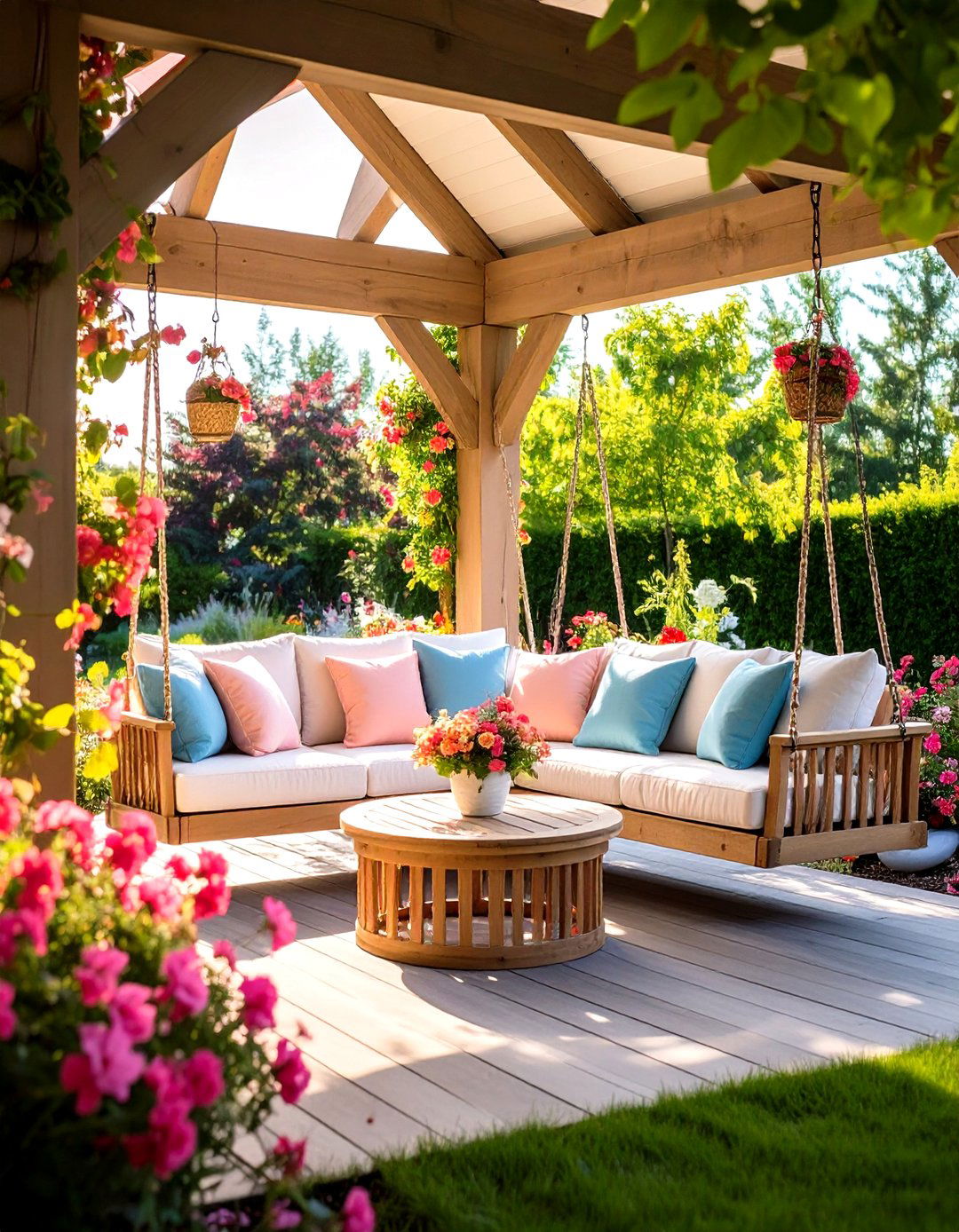 Patio with a Gazebo and Hanging Swing Seats - 20 patio with a gazebo ideas