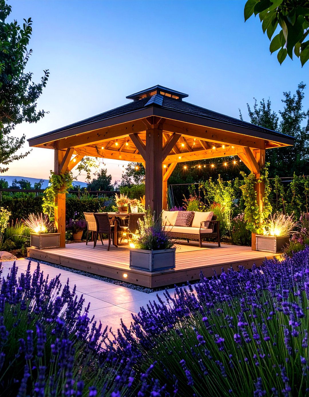 Patio with a Gazebo and Integrated Planter Boxes - 20 patio with a gazebo ideas