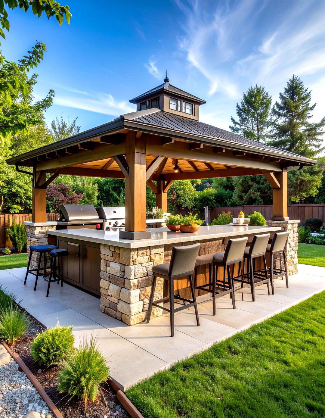Patio with a Gazebo and Outdoor Kitchen Bar - 20 patio with a gazebo ideas