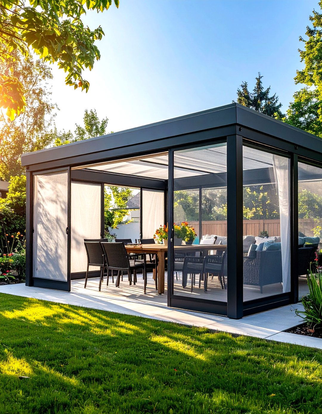 Patio with a Gazebo and Retractable Screens for Bug Free Evenings - 20 patio with a gazebo ideas