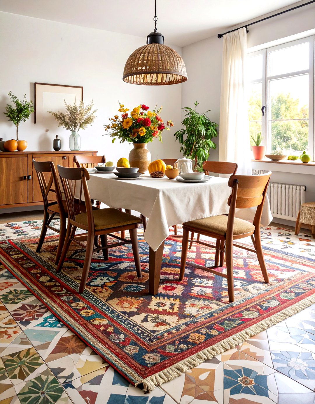 Pattern Layered Dining Room Floor - 20 Eclectic Dining Room Ideas