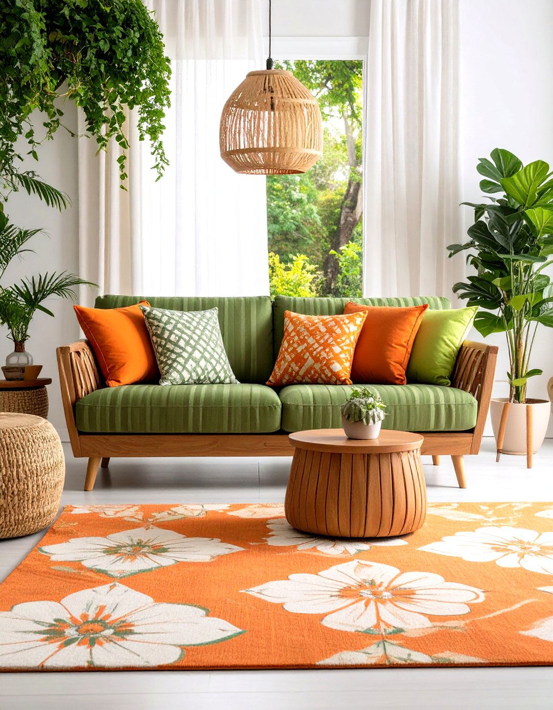 Pattern Mix Mastery in a Green and Orange Living Room - 20 Green and Orange Living Room Ideas
