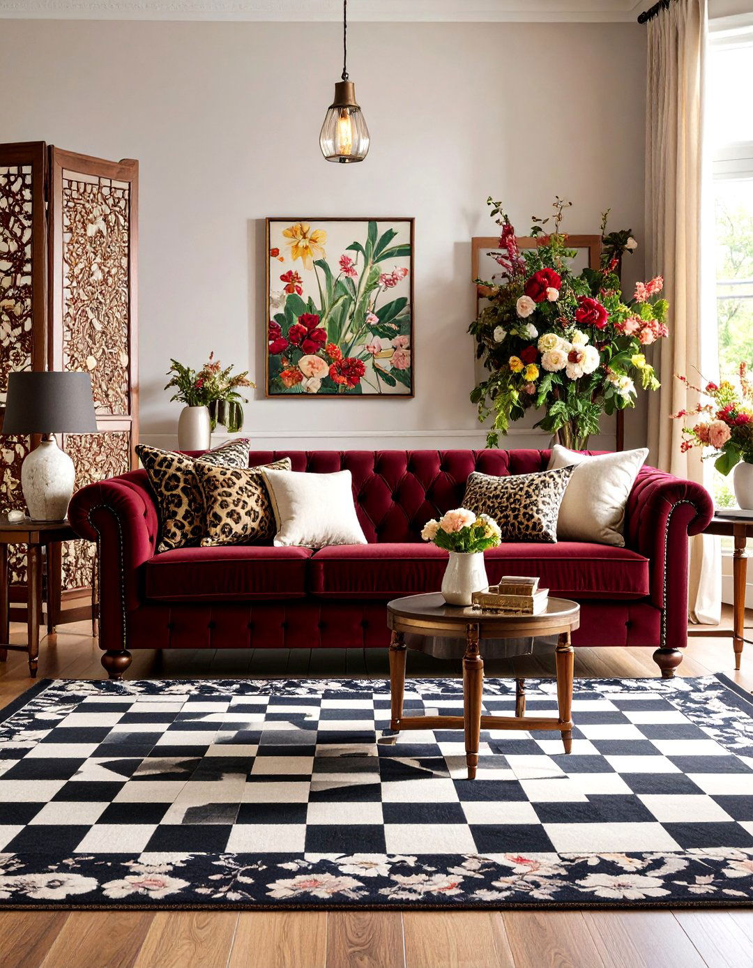 Pattern Play Maximalism - 20 Burgundy Sofa Living Room Ideas