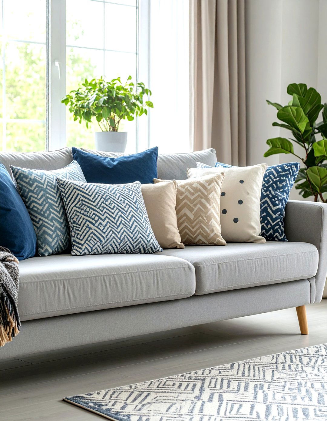 Pattern Play with Cushions for Grey and Cream Living Rooms - 20 Grey and Cream Living Room Ideas