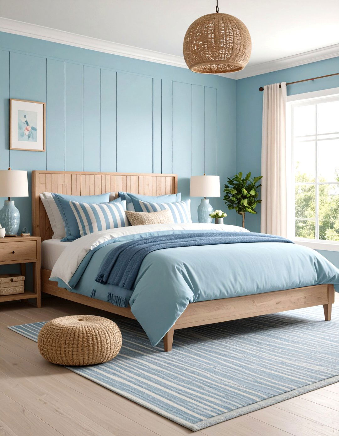 Pattern Play with Stripes and Checks - 20 Duck Egg Blue Bedroom Ideas