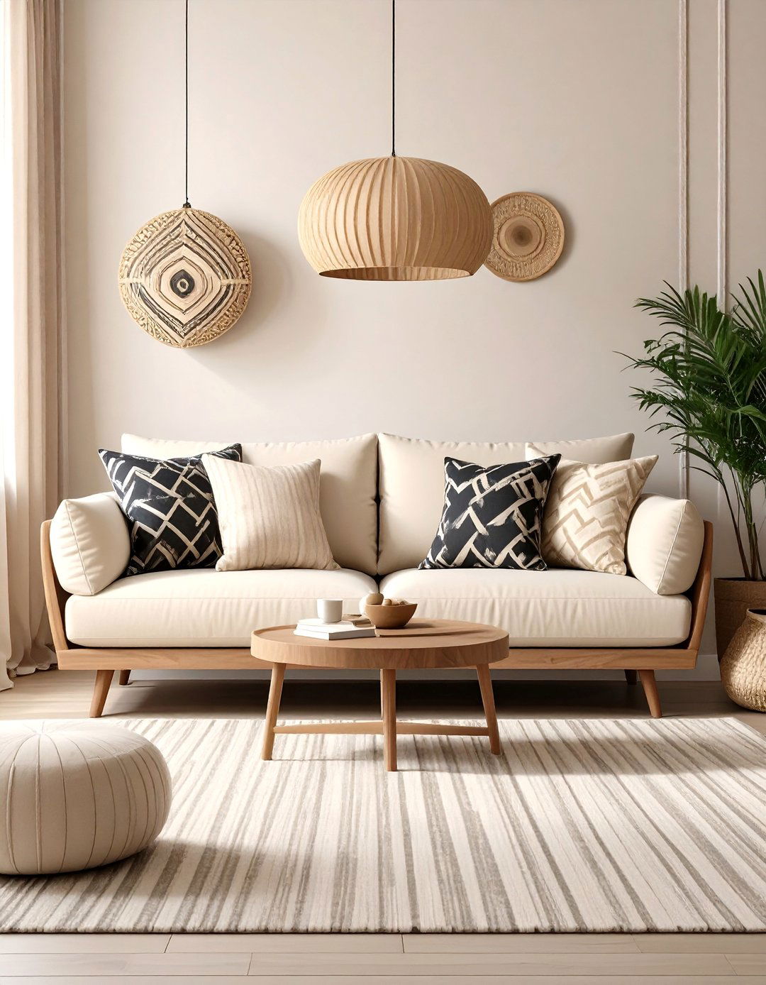 Pattern Rich Cream and Black Living Room - 20 Cream and Black Living Room Ideas