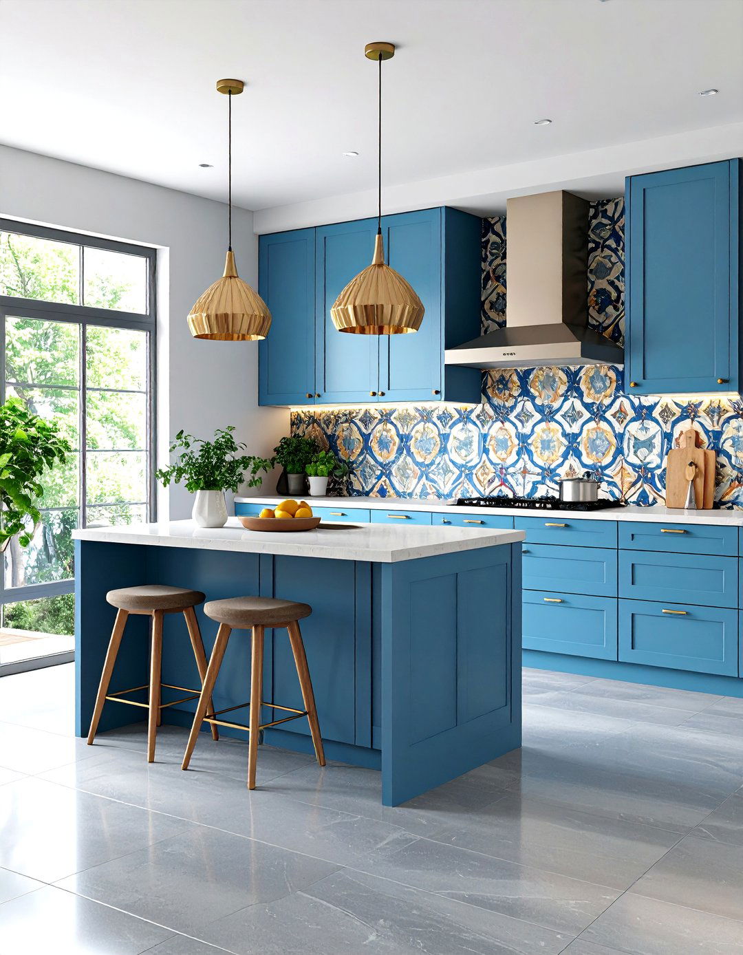 Patterned Backsplash Kitchens With Grey Floors - 20 Kitchens With Grey Floors