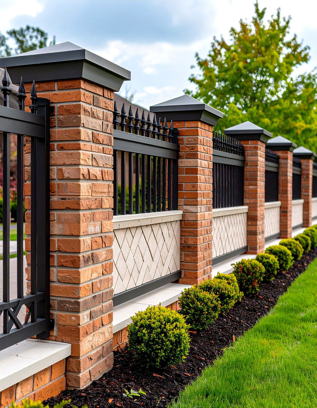 Patterned Brick Fence in Herringbone Panels - 20 Front Yard Brick Fence Ideas