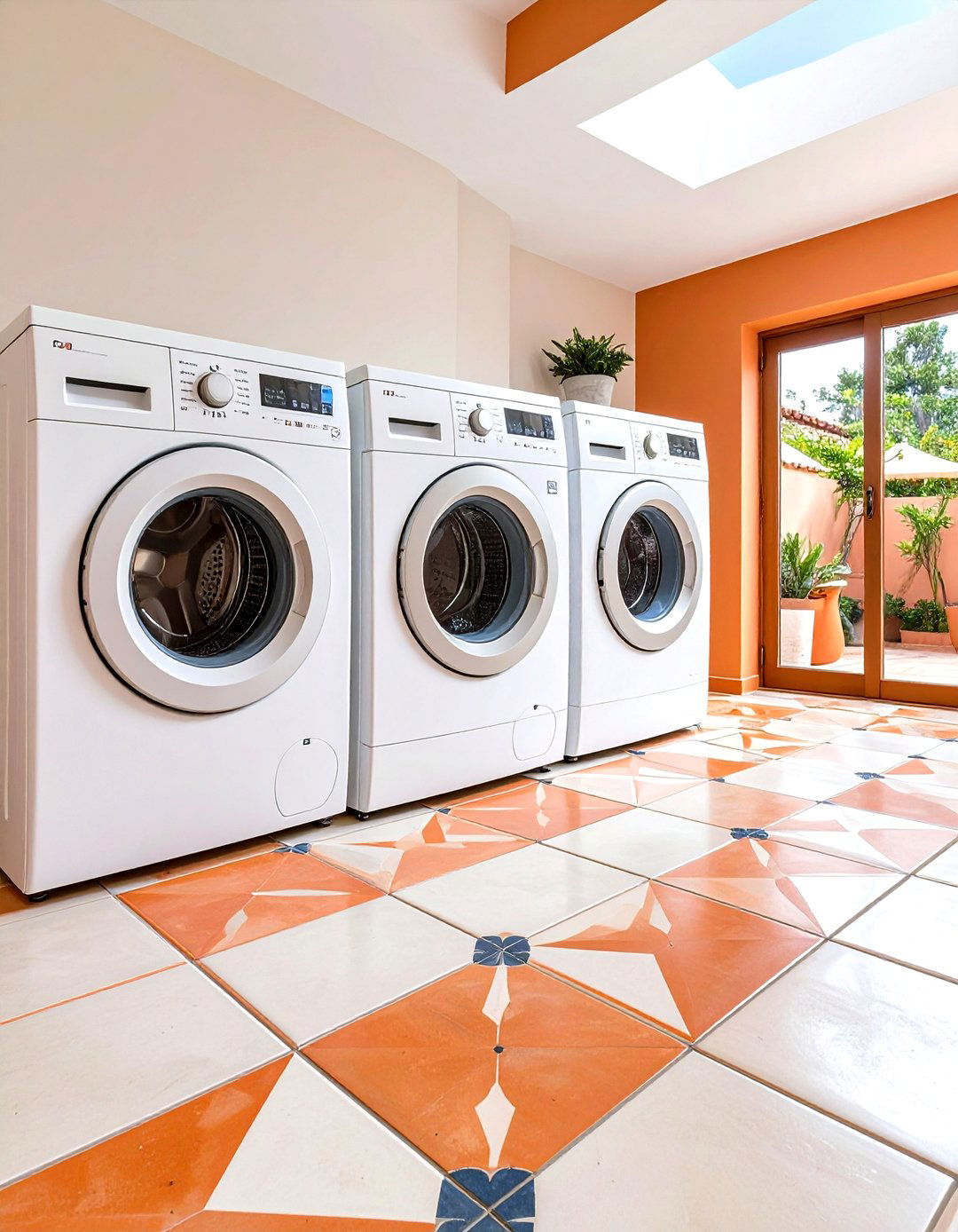 Patterned Cement Tile Creates an Artful Floor - 20 Boho Laundry Room Ideas