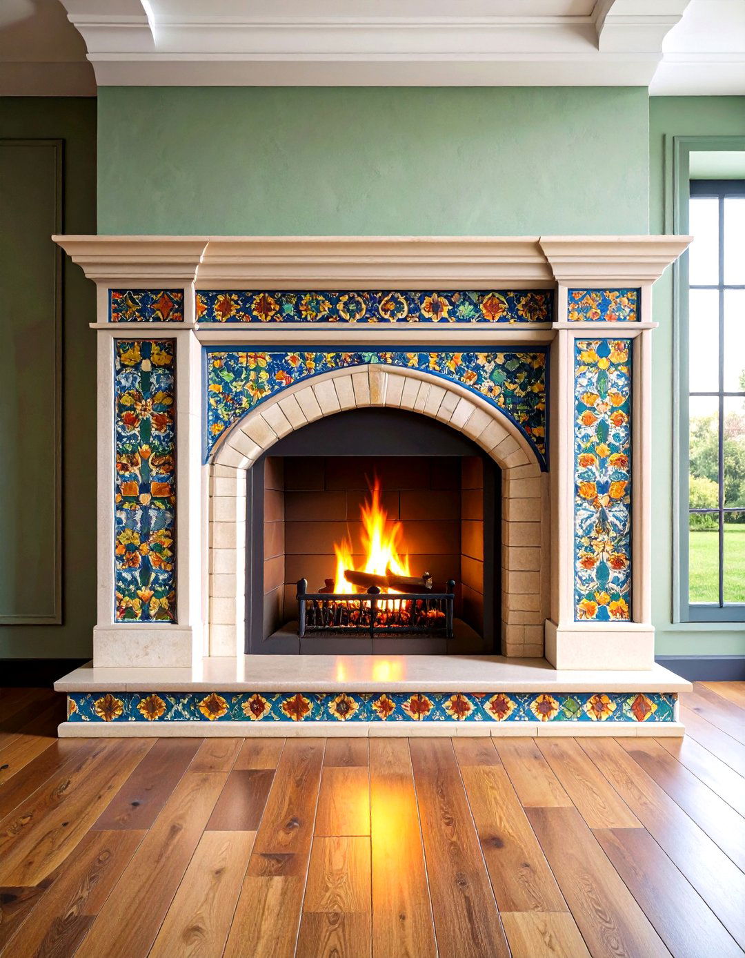 Patterned Cement Tile Fireplace Hearth Accent - 20 Fireplace Hearth Ideas