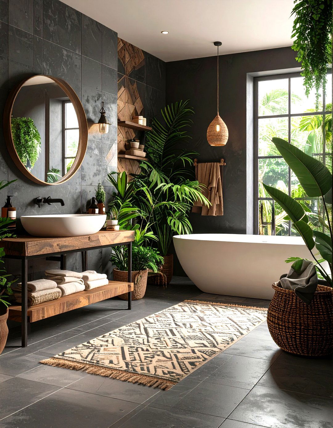 Patterned Cement Tiles Lend Old World Soul - 20 Dark Bathroom Ideas