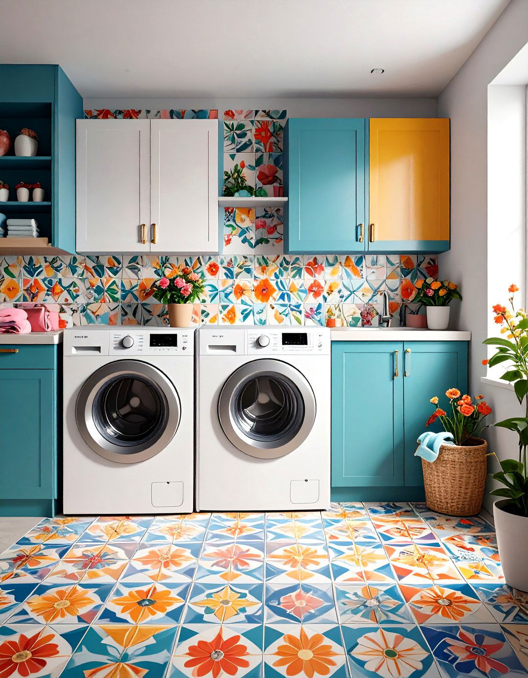 Patterned Ceramic Laundry Room Tile Artistic Design - 20 Laundry Room Tile Ideas