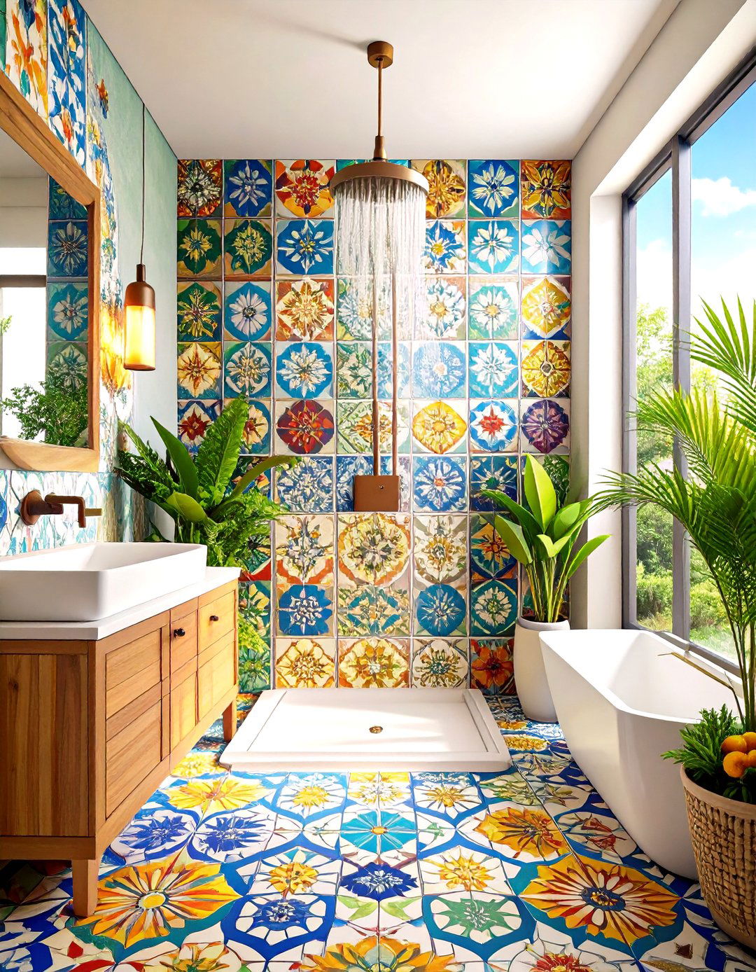 Patterned Encaustic Cement Tiles - 20 Walk-in Shower Tile Ideas
