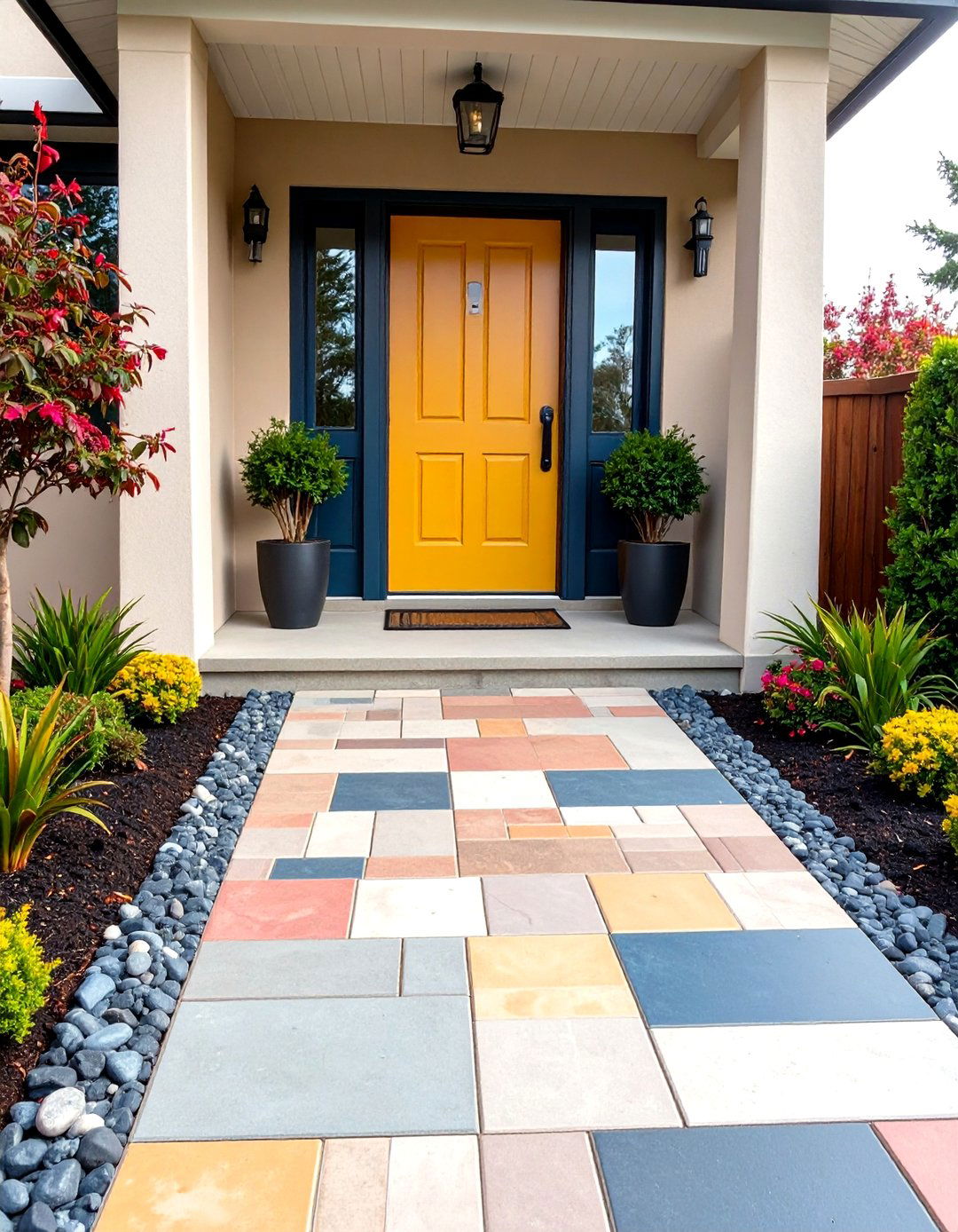 Patterned Entryway Pavers - 20 Small Front Yard Landscaping Ideas