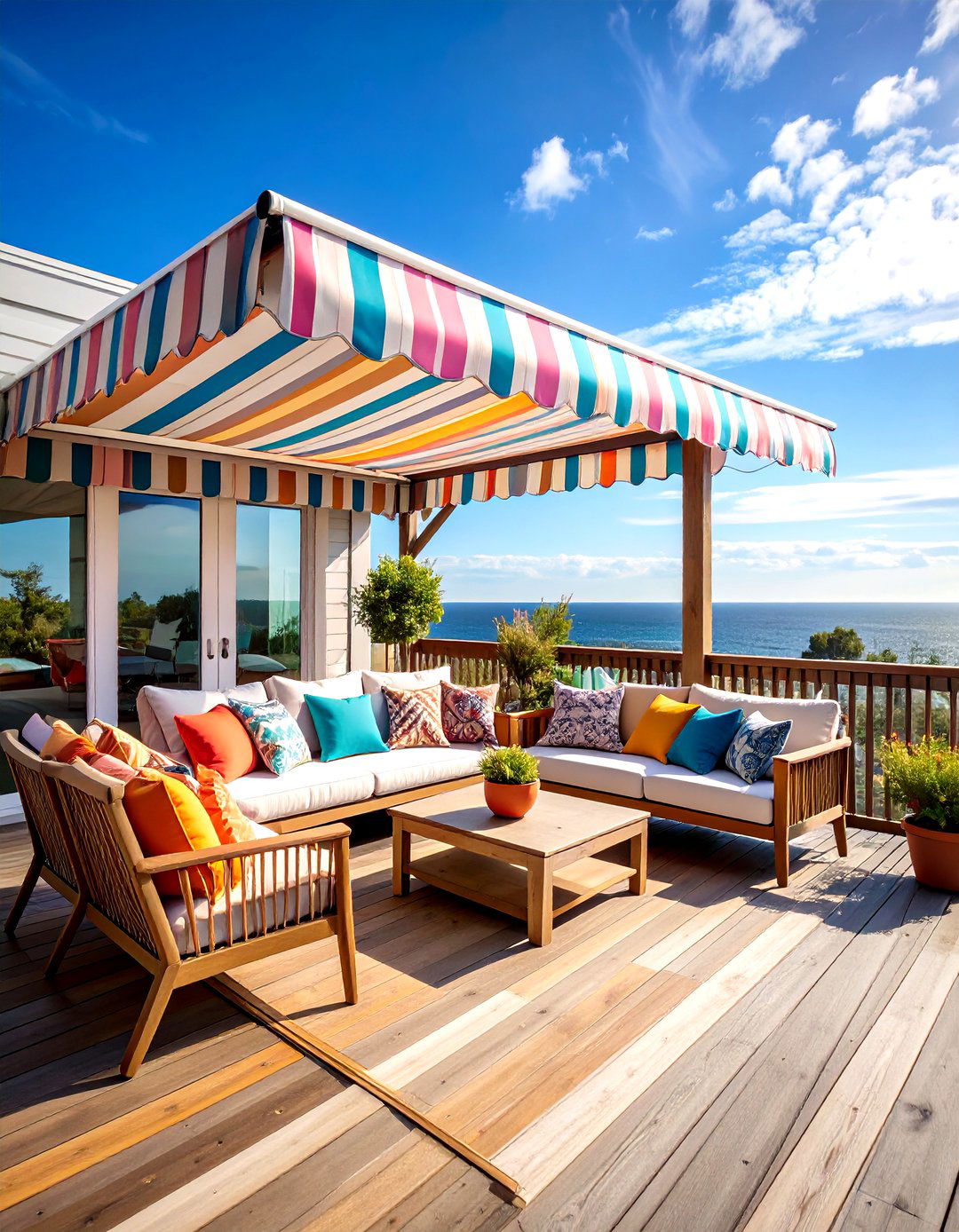 Patterned Fabric Deck Awning to Add Visual Interest - 20 Deck Awning Ideas