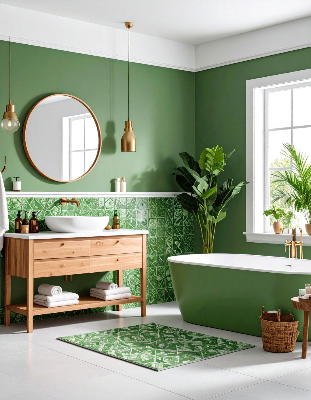 Patterned Green Cement Tiles for Artisanal Flair - 20 Green Bathroom Ideas