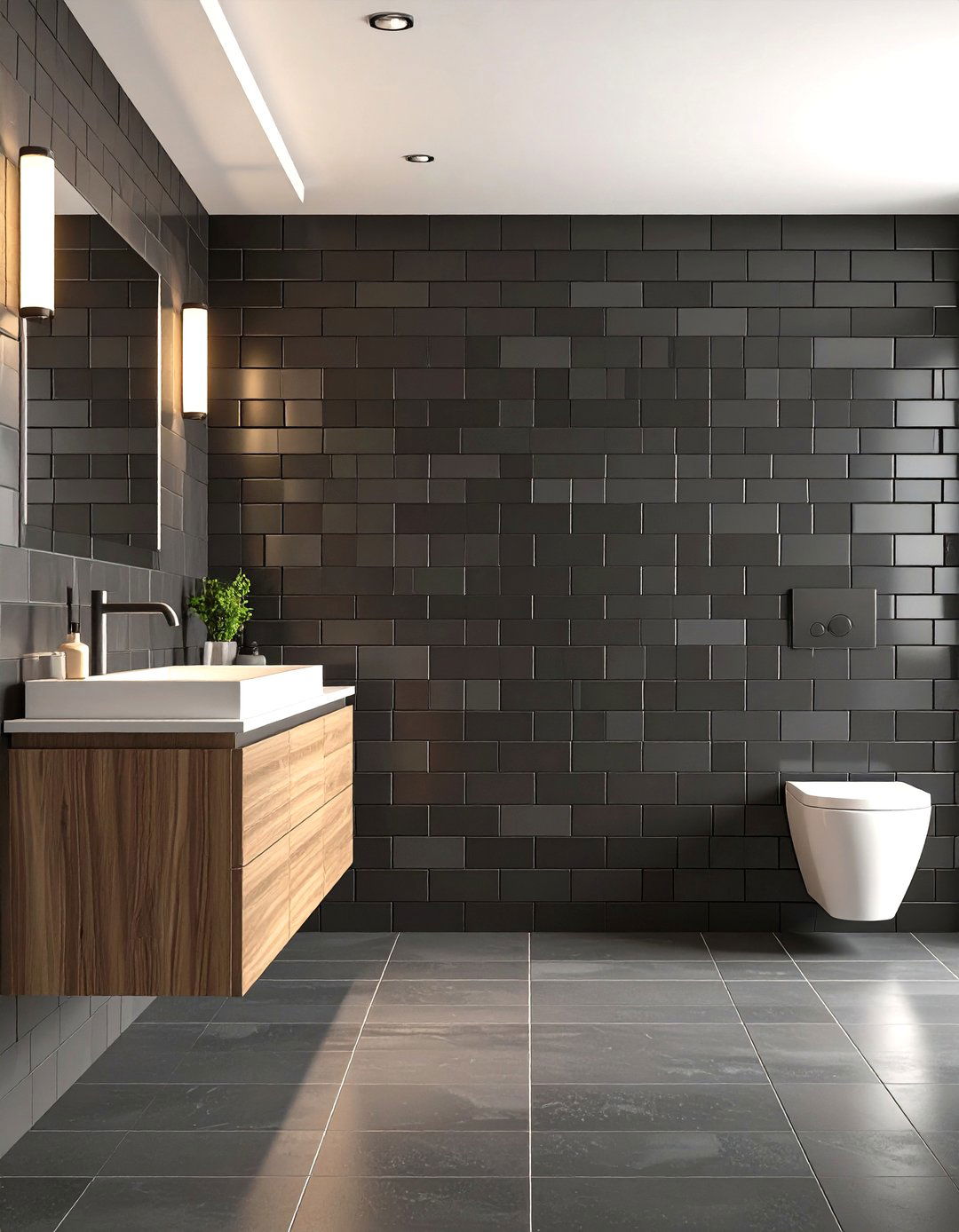 Patterned Grout Black Tile Bathroom - 20 Black Tile Bathroom Ideas