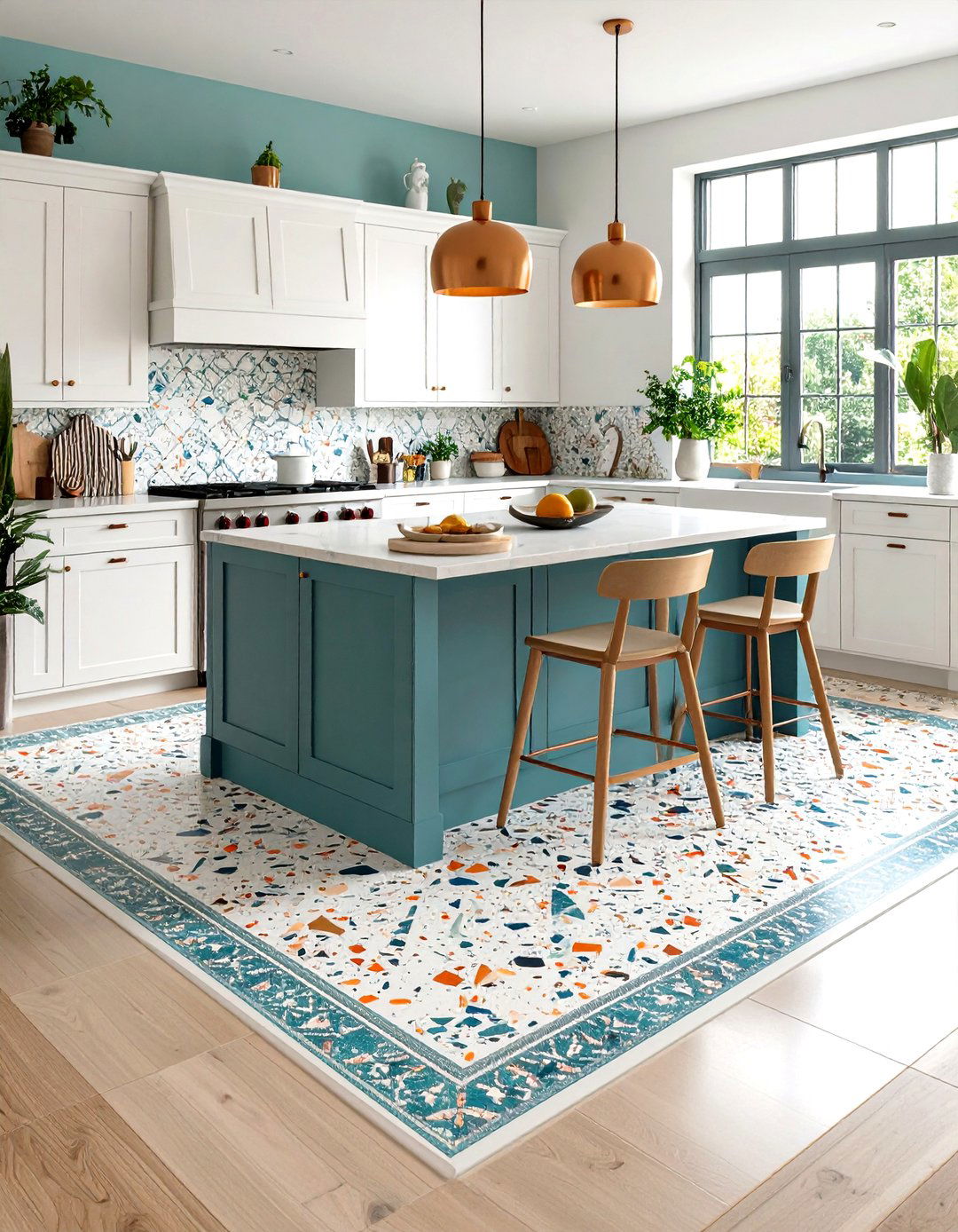 Patterned Inlay Terrazzo Borders - 20 Terrazzo Kitchen Floor Ideas