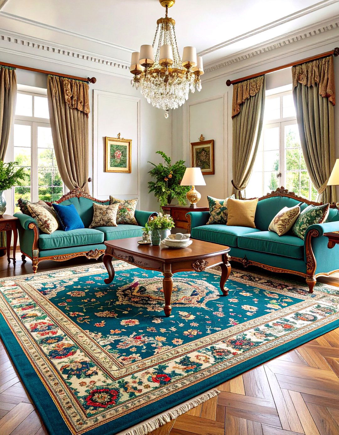Patterned Rugs - 20 Victorian Dark Green Living Room Ideas
