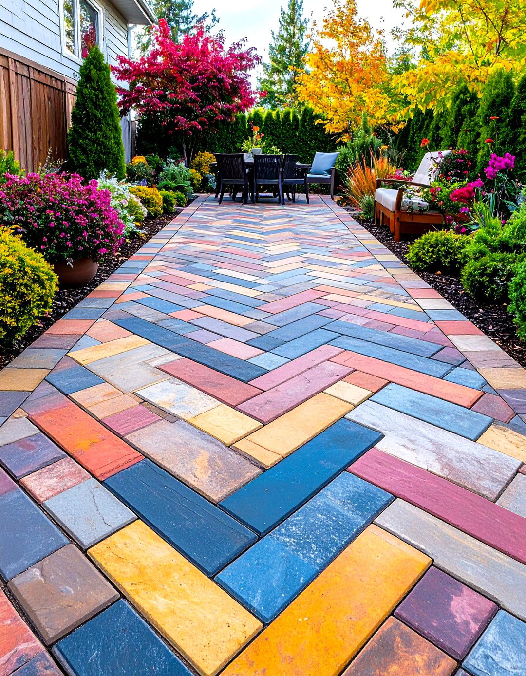 Patterned Stone Patio Herringbone - 20 Stone Patio Ideas