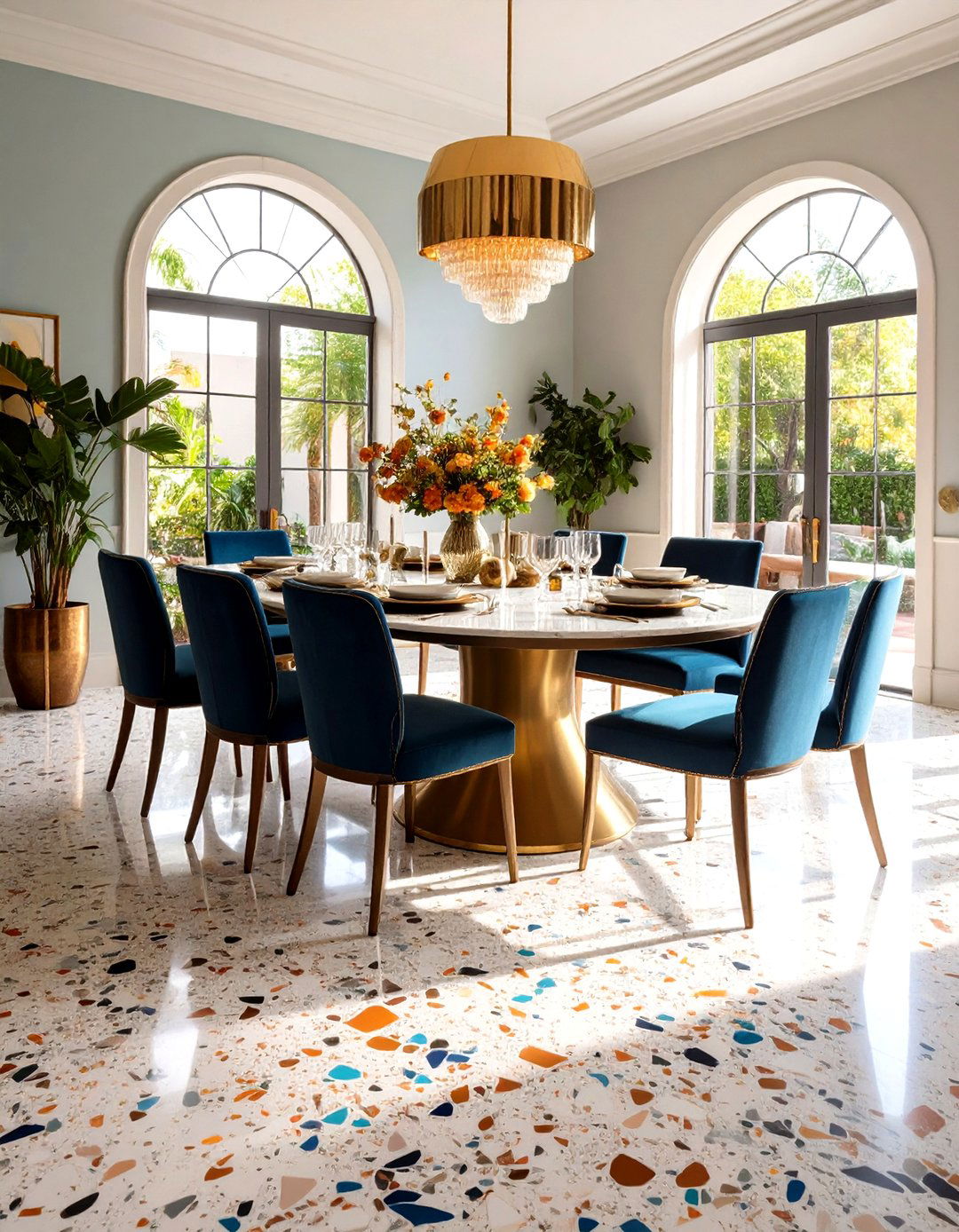Patterned Terrazzo Flooring Channels Streamlined Luxury - 25 Art Deco Dining Room Ideas