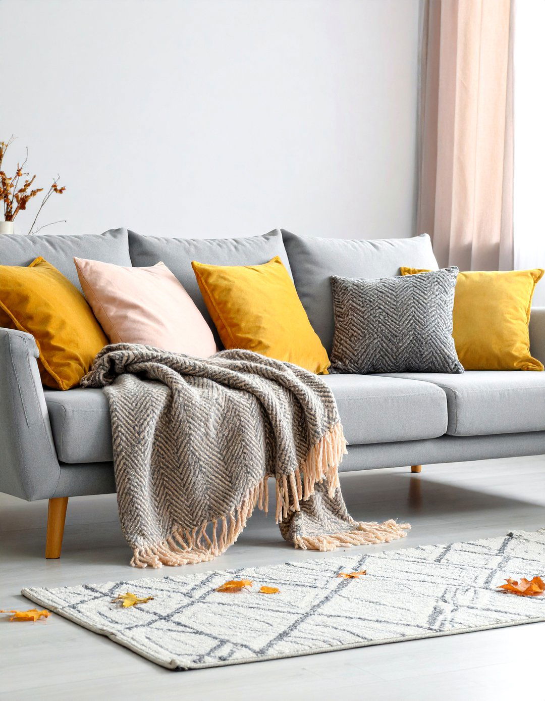 Patterned Throw Blankets on Grey Sectional - 20 Grey Sectional Living Room Ideas