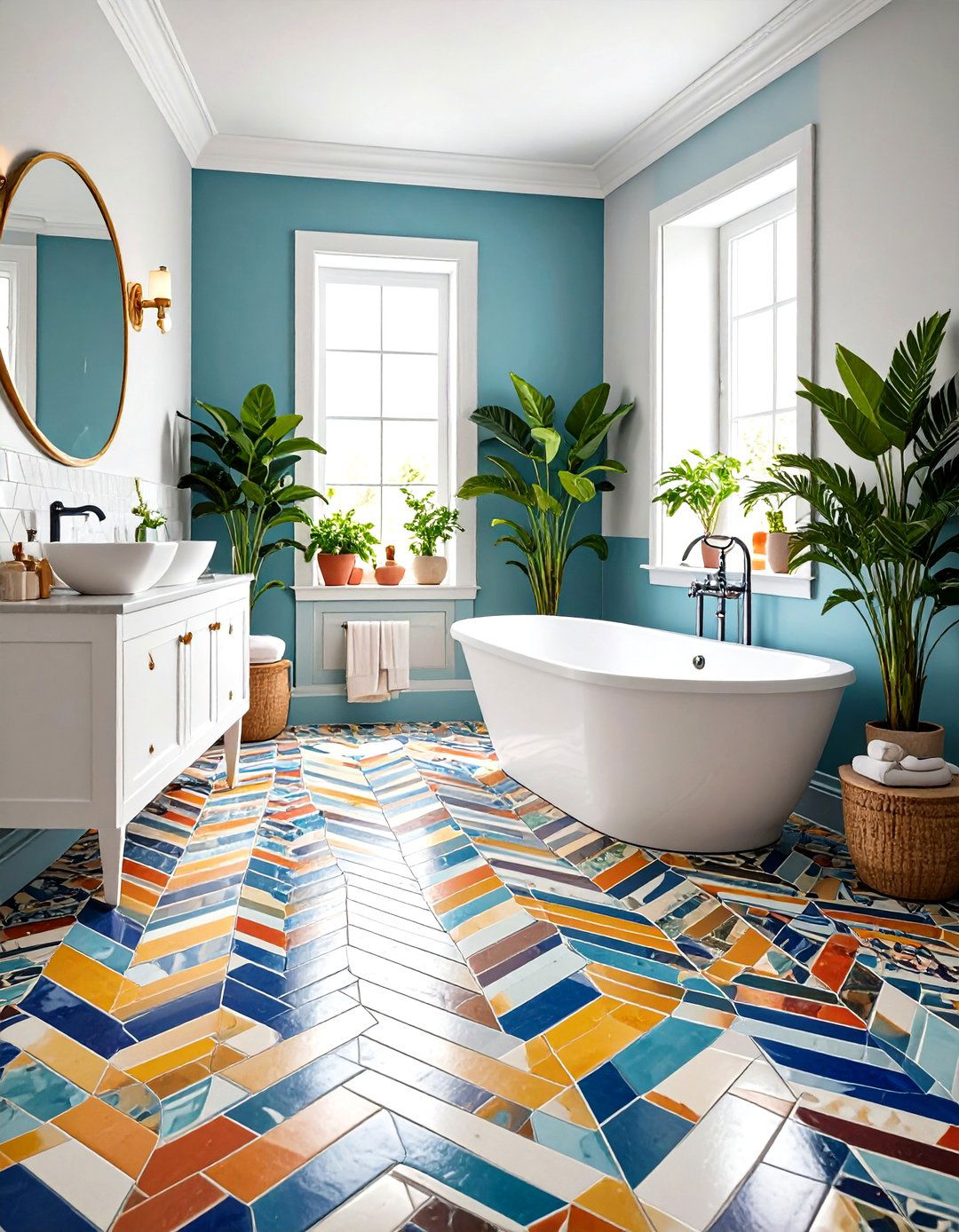 Patterned Tile Floors Ground the Half Bathroom - 20 Half Bathroom Ideas