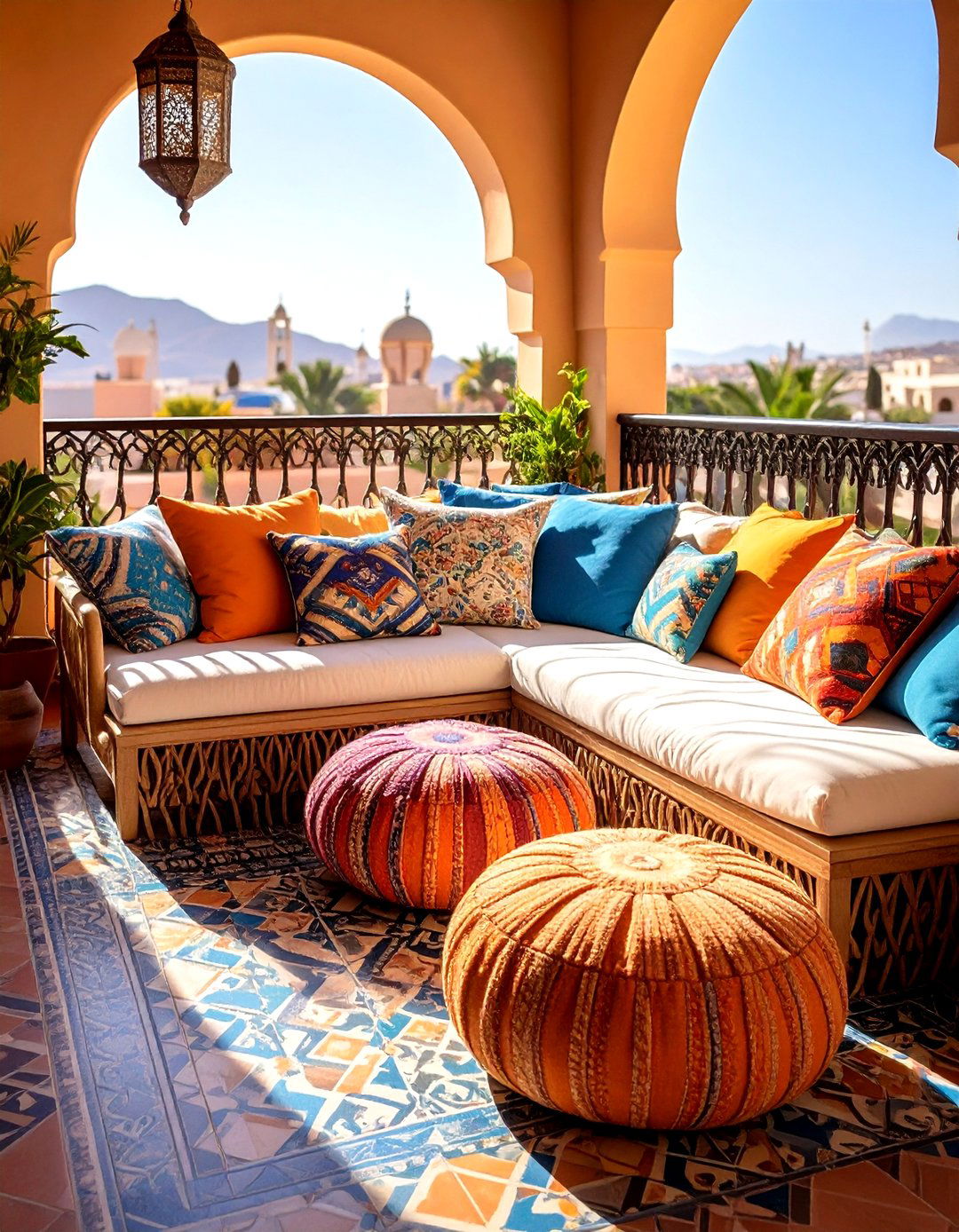 Patterned Tiles and Pillows - 20 Second Story Balcony Ideas