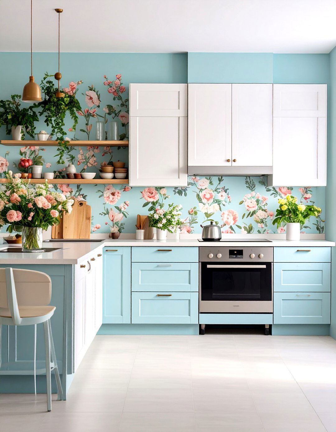 Patterned Wallpaper Accents - 20 Vintage Kitchen Ideas