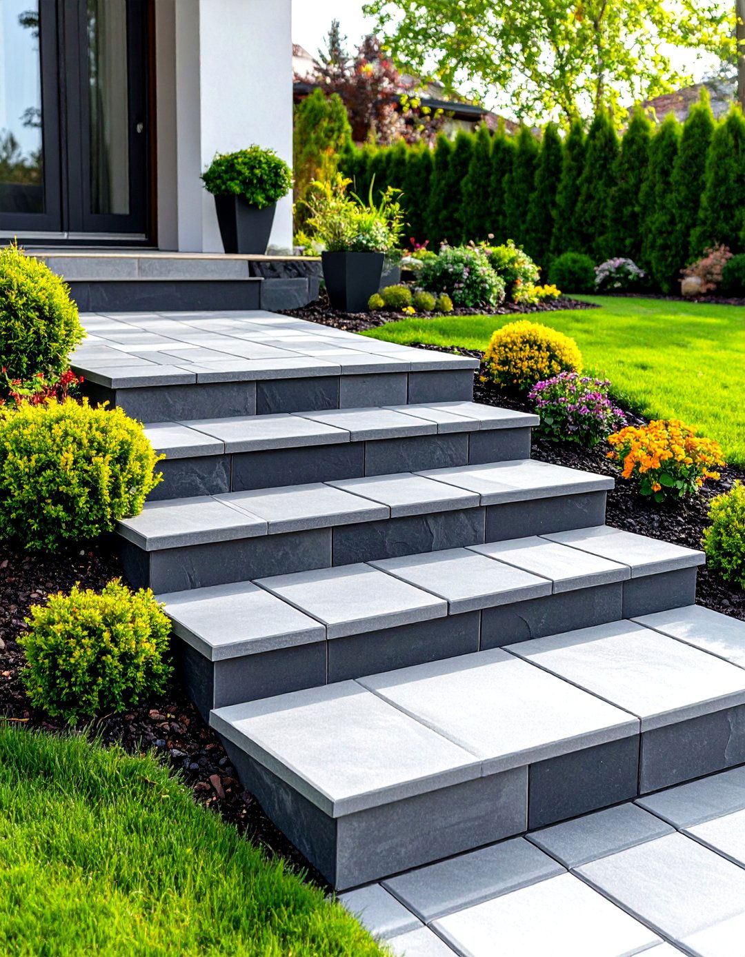 Paver Patio Steps with Contrasting Borders - 20 Patio Steps Ideas