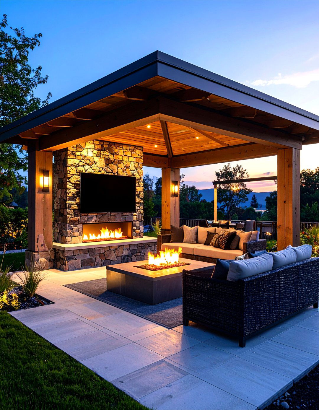 Pavilion Style Gazebo With Outdoor TV and Fireplace - 20 Gazebo With Fireplace