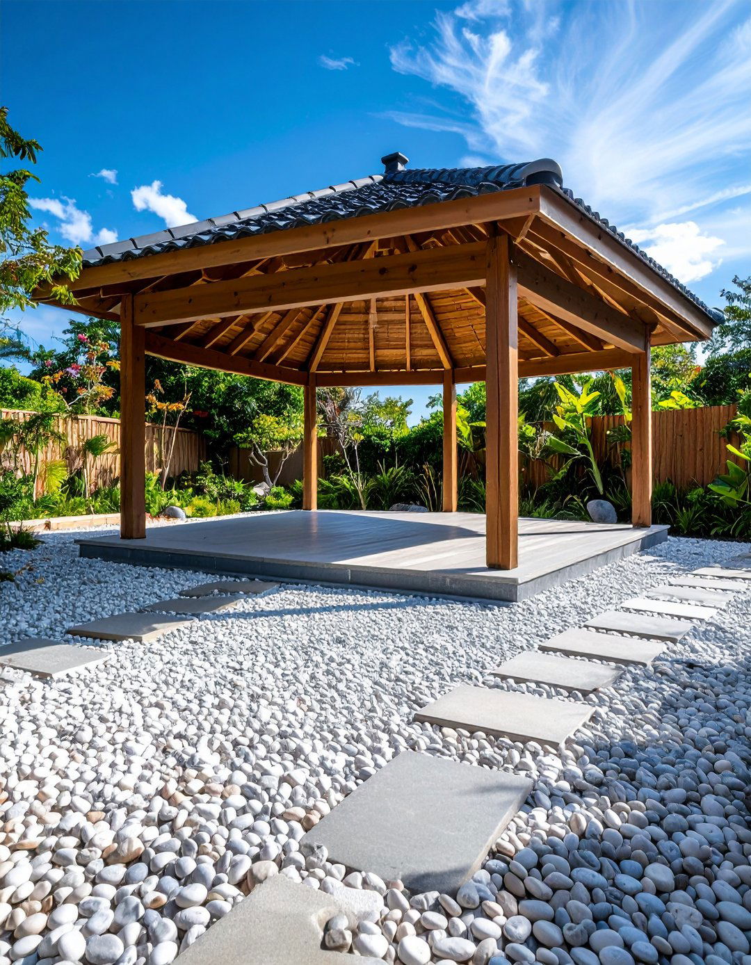 Pea Gravel Gazebo Floor with Stepping Stones - 20 Gazebo Floor Ideas