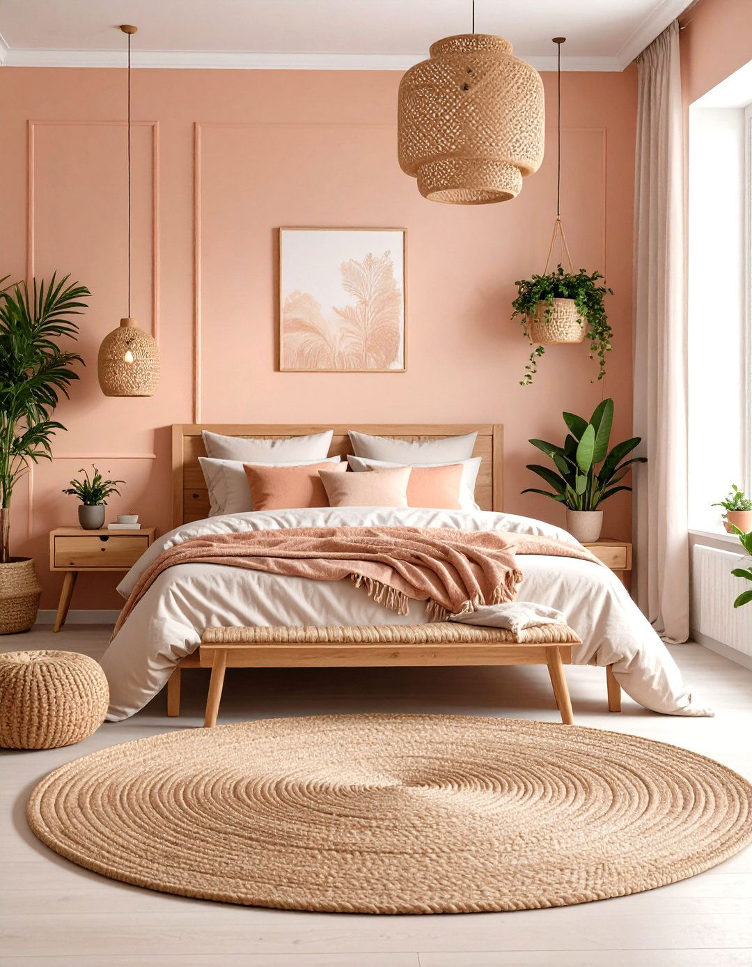 Peach Pink Boho Bedroom with Scandinavian Minimalism - 20 Pink Boho Bedroom Ideas