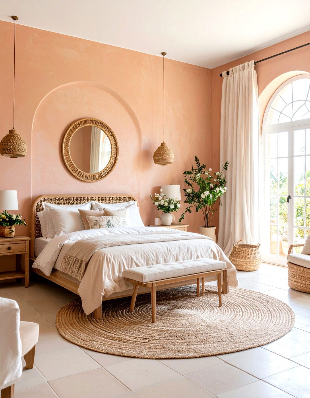 Peach Pink Mediterranean Bedroom - 20 Pink Bedroom Ideas